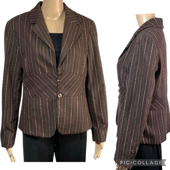J. Jill Jackets & Blazers - J Jill Womens Blazer Suit Jacket Wool Blend Pinstriped Tailored Brown Size 10